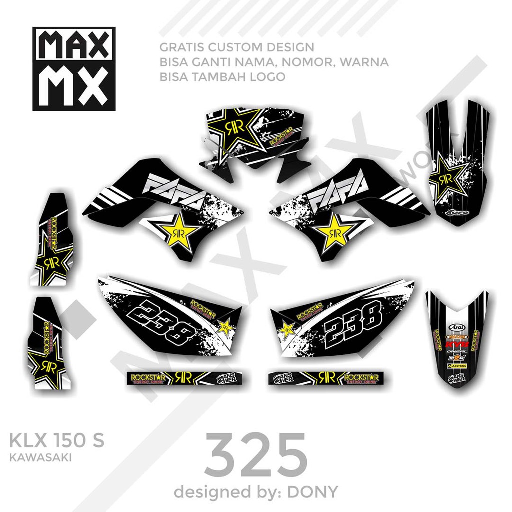 MX-01325 decal klx 150 hitam putih rockstar
