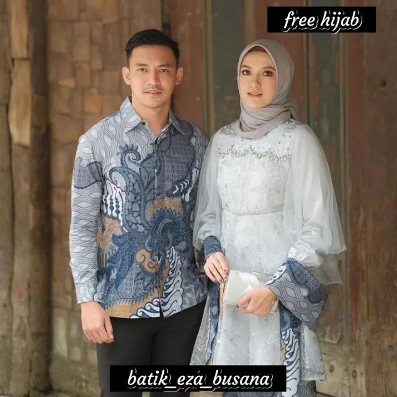 set couple kebaya Luna tunik abu/set couple kebaya lamaran/set couple kebaya tunangan/set couple keb