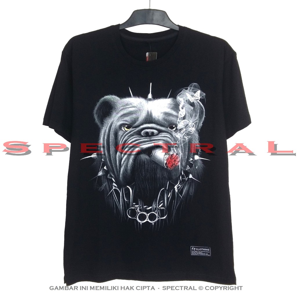Kaos Distro Anjing Bulldog Merokok T Shirt Pria Baju Pakaian Polos Hewan Galak Rokok