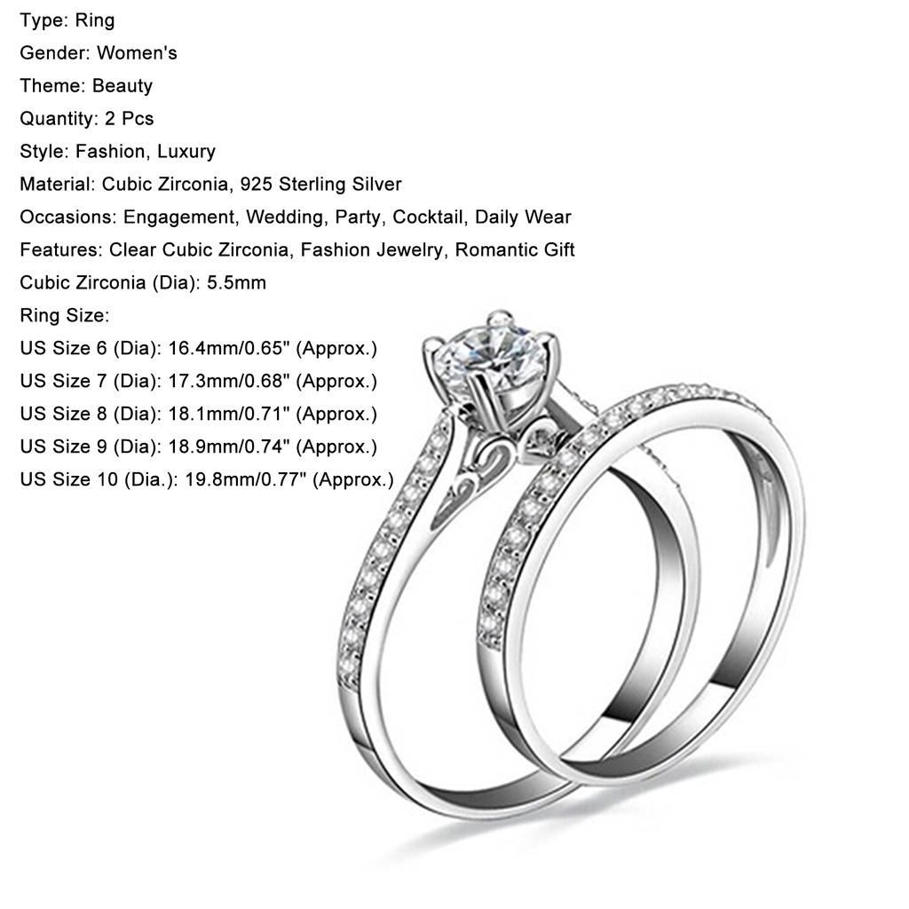 Hu Hu Hu Hu Hu Alat Bantu Pasang Kacamata♡ 2pcs / Set Cincin Pasangan Lapis Silver Hias Cubic Zirconia Berkilau Untuk Pernikahan