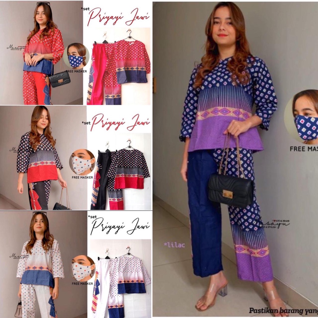 PREMIUM Setelan Priyayi Jawi Batik Jawa Katun Print Wanita Set Celana Outfit Lebaran Cantik Kebaya  Motif Kombinasi Masayu Karakter Lucu Kekinian Viral