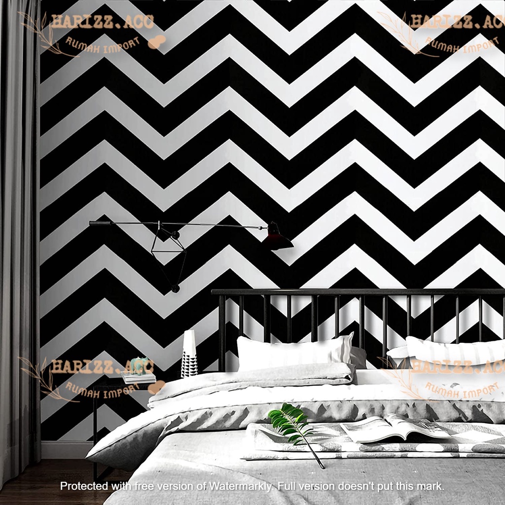 WALLPAPER STIKER DINDING ZIGZAG HITAM PUTIH