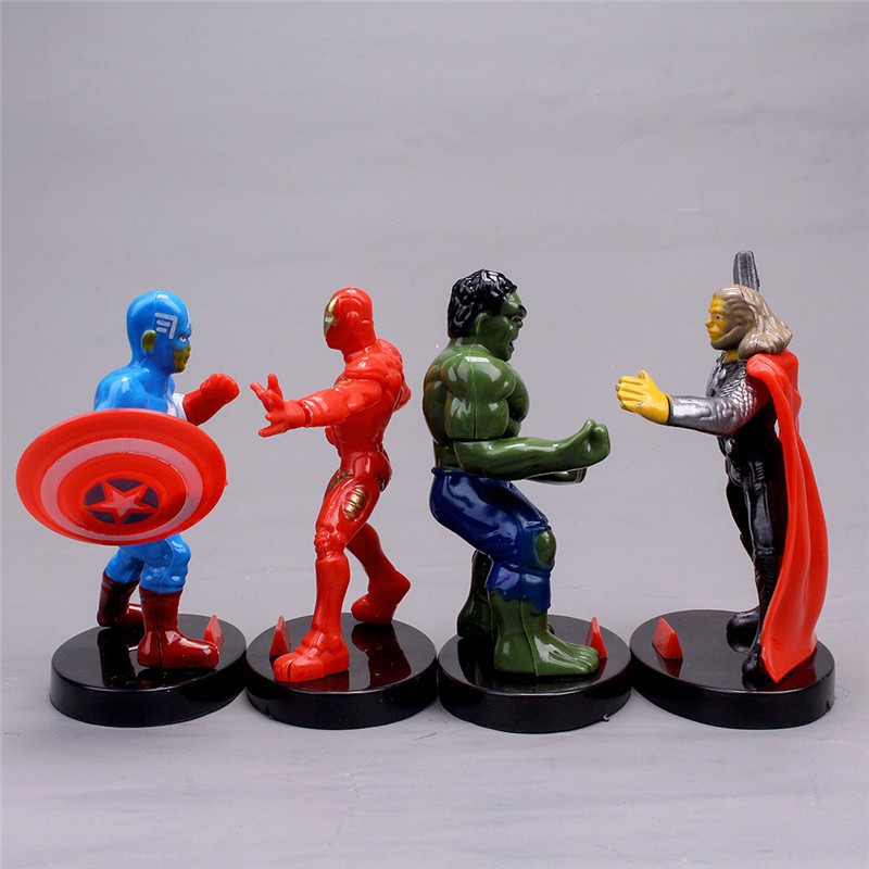 4pcs / Set Mainan Action Figures Marvel Avengers Thor Hulk Iron Man Captain America Bahan Pvc Untuk Dekorasi Kue