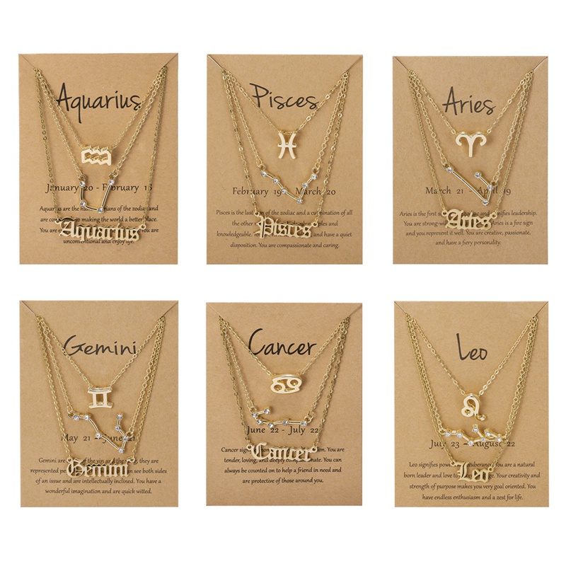 Fancyqube 3pcs Kalung Rantai Desain 12 Zodiak Warna Silver Untuk Wanita