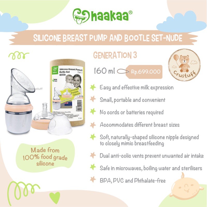 Haakaa Silicone Breast Pump and Bottle Set 160ML