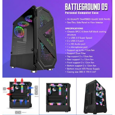 Casing Gaming Simbadda BattleGround 9 mATX Tempered Glass