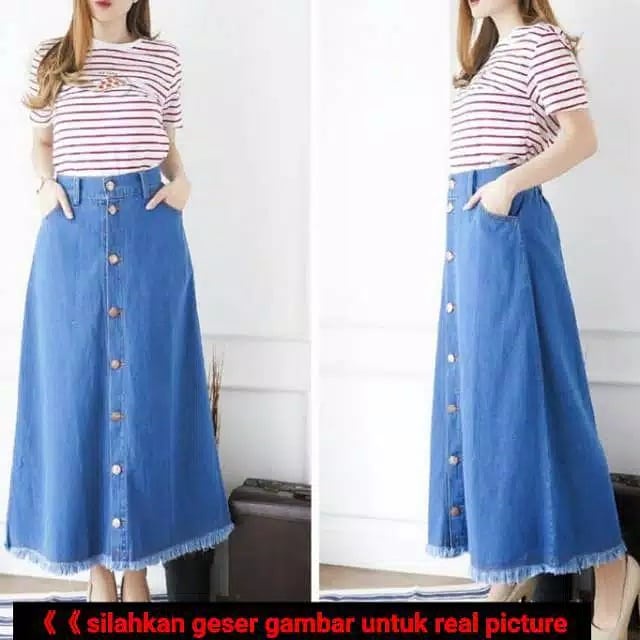 Rok panjang jeans. Rok jeans rawis