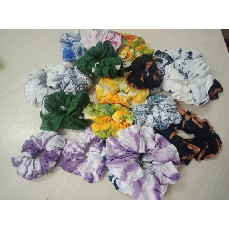 Ikat rambut Scrunchie RAYON korea kekinian motif Tie Dye kunciran murah Bahan Moscrepe