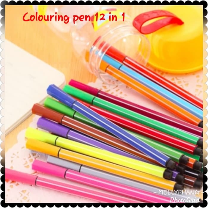 

Pendrawing- Colouring Pen 12 In 1 Pensil Warna Dengan Kemasan Botol Unik Top -Drawing-Pen.