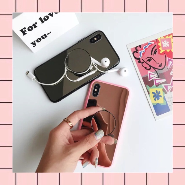 Mirror Popsocket Case 6/6s/6+/6+s/7/7+/8/8+/X/Xs/Xr/XsMax/F1s/F9/F11pro/A83/A7/A3s/RealmeC1