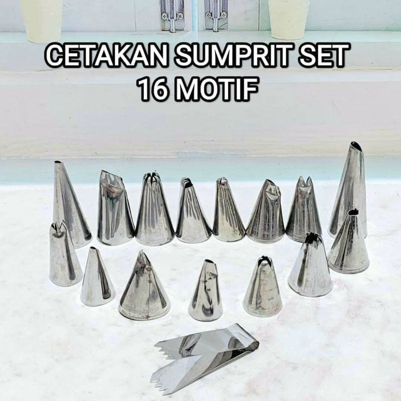 Cetakan Sumprit 16 motif / Cetakan Semprit Stainles Steel Motif Campur / Cetakan Kue kering
