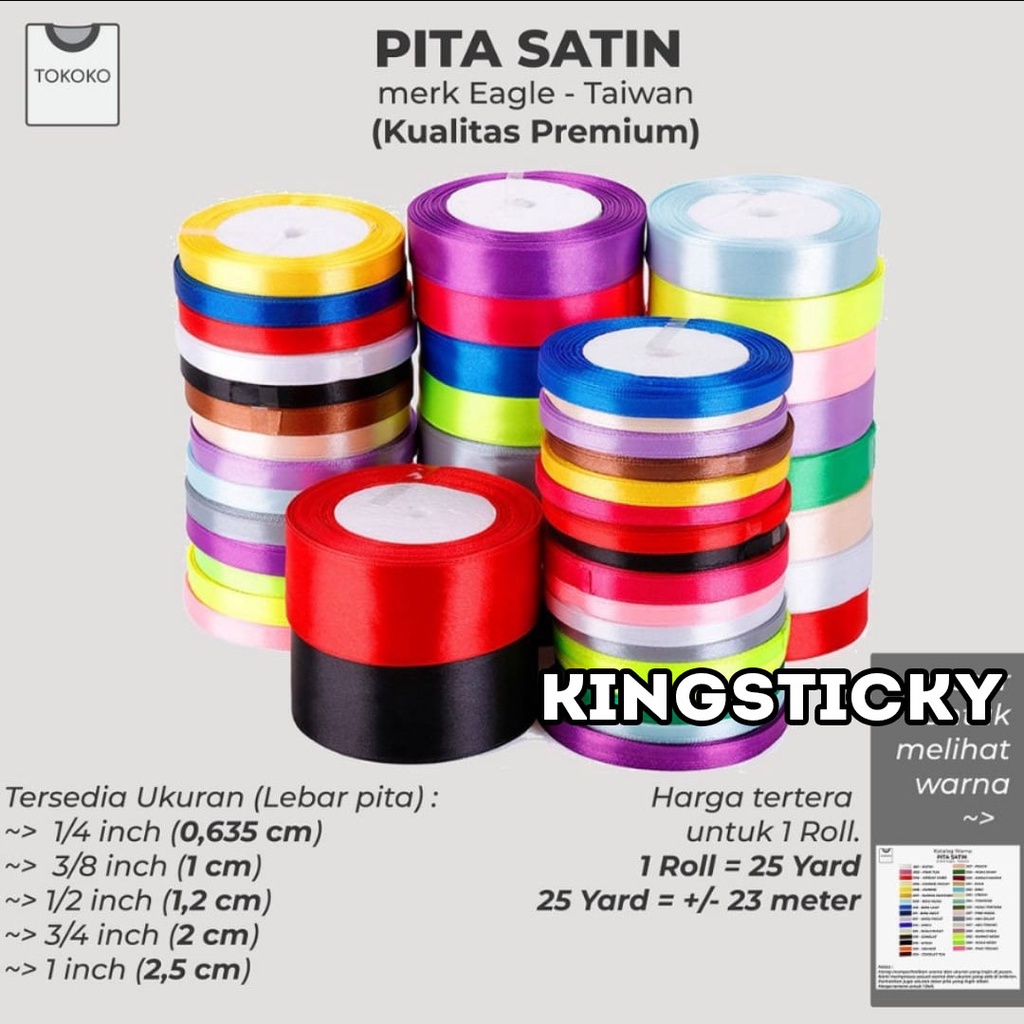

Pita Satin / Kain 1/4 inch Warna Polos