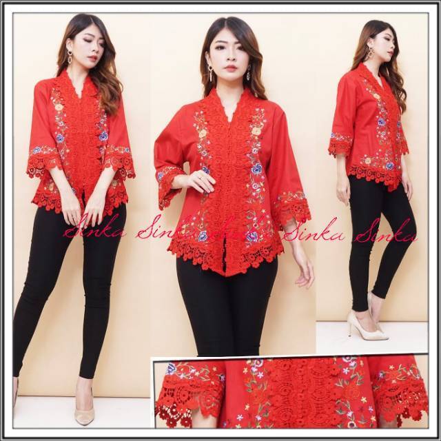 Kebaya Encim Bordir Modern Katun Aplikasi Brukat Premium Import