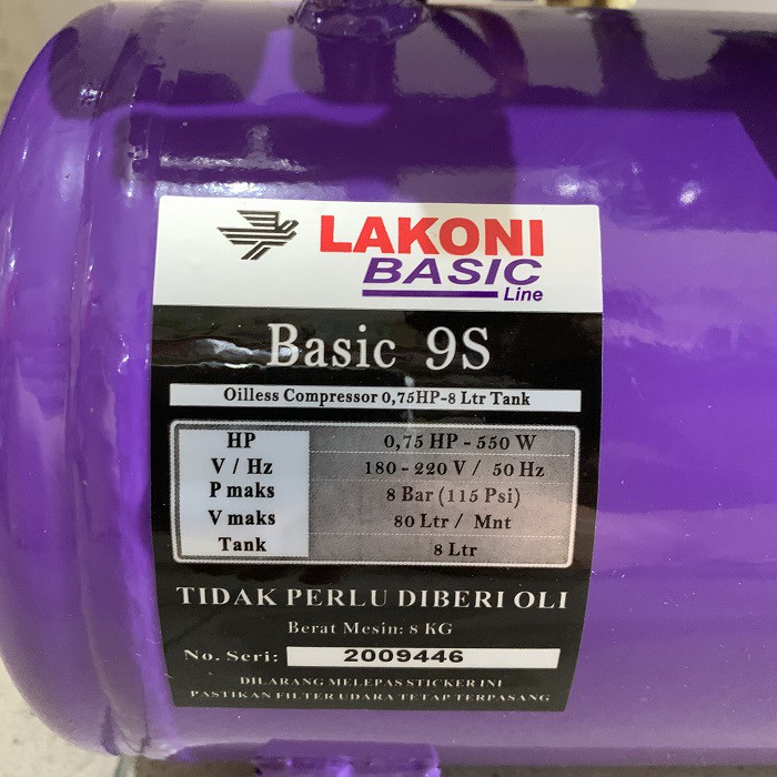 Kompresor Lakoni Fresco Basic 9S Oilless 3/4HP 8L Compressor