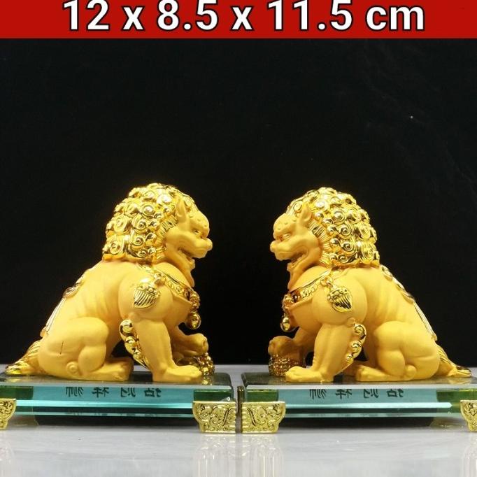 Patung Qilin Singa Emas Kaca Sepsg Pajangan Hoki Hongsui Fudog Fengsui