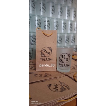 souvenir gelas sablon pernikahan doff plus cetak nama kemasan paper bag