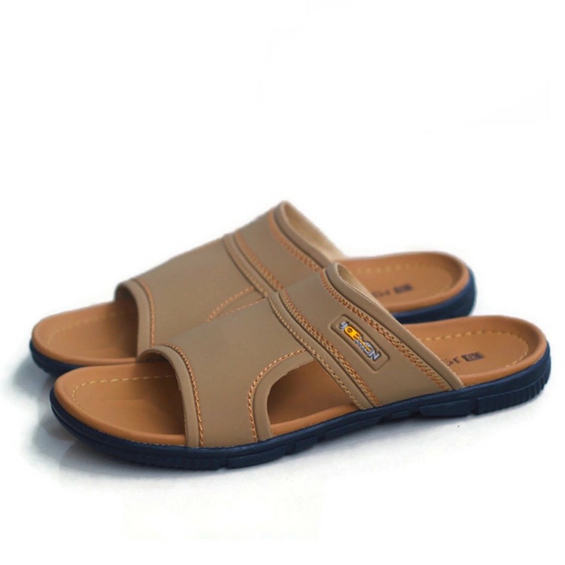 Joemen Sendal Selop Pria Kulit Original S 17 | Sendal Slide Pria Original | Sandal Slop | Slop pria-MOKA