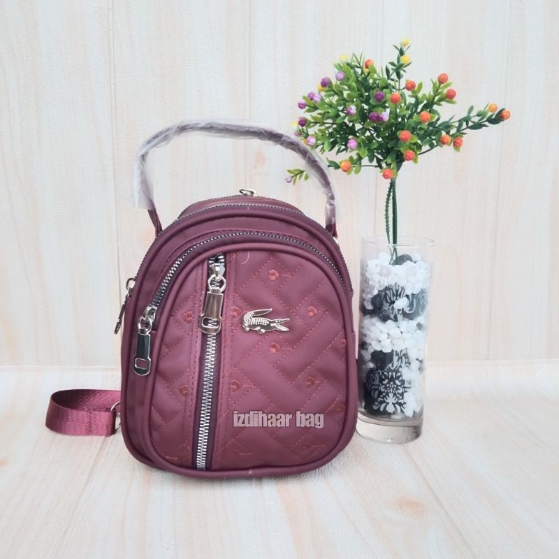 tas ransel 4 ruang bahan nilon bordir depan ukuran T21xL19 x9 cm.-Maron