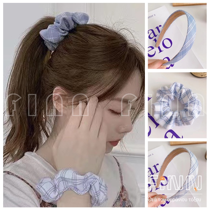 Scrunchie Rambut Biru Wanita Korean Retro Vintage Style Aksesoris Fashion