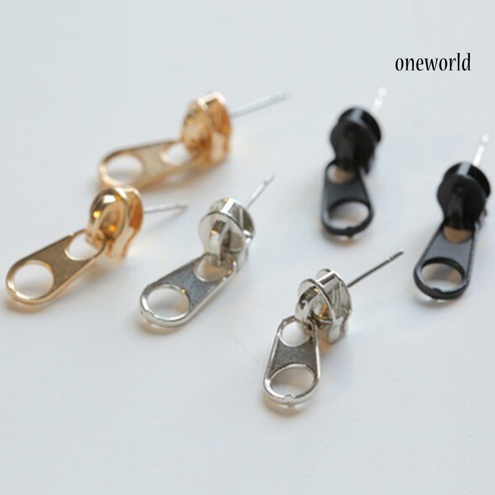 OW@ Creative Metal Zipper Ear Studs Earrings Punk Rock Women Jewelry Birthday Gift