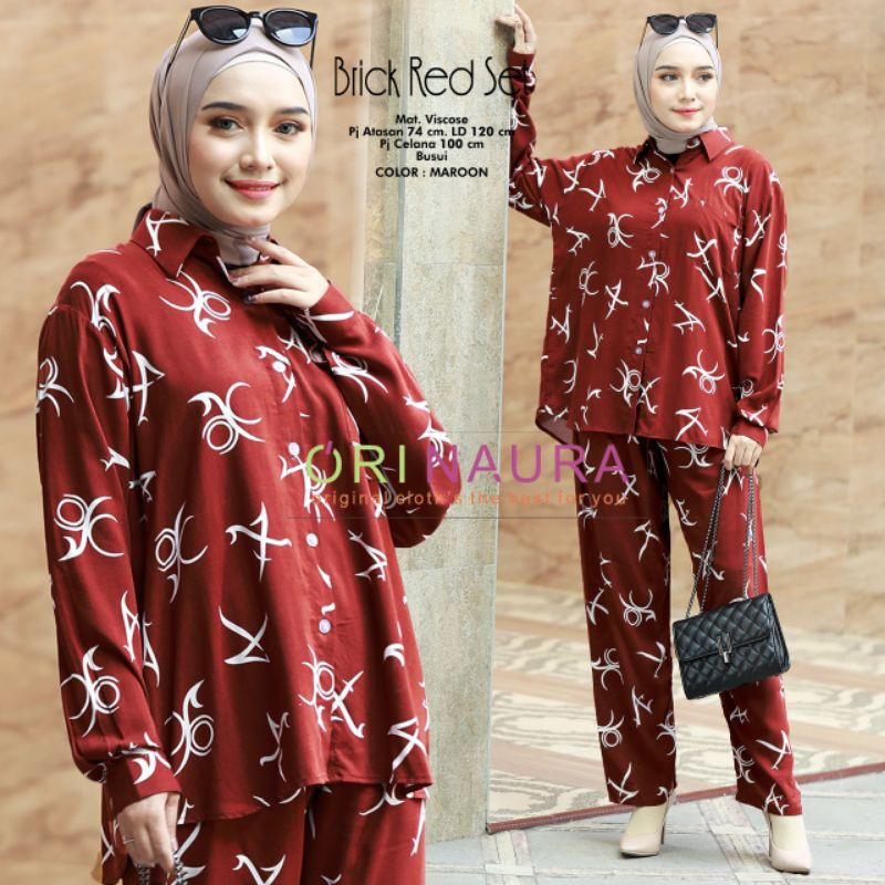 SETELAN PAJAMAS BRICK RED ORI NAURA