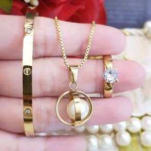 Titanium Set Perhiasan Wanita Dewasa Gold 98221