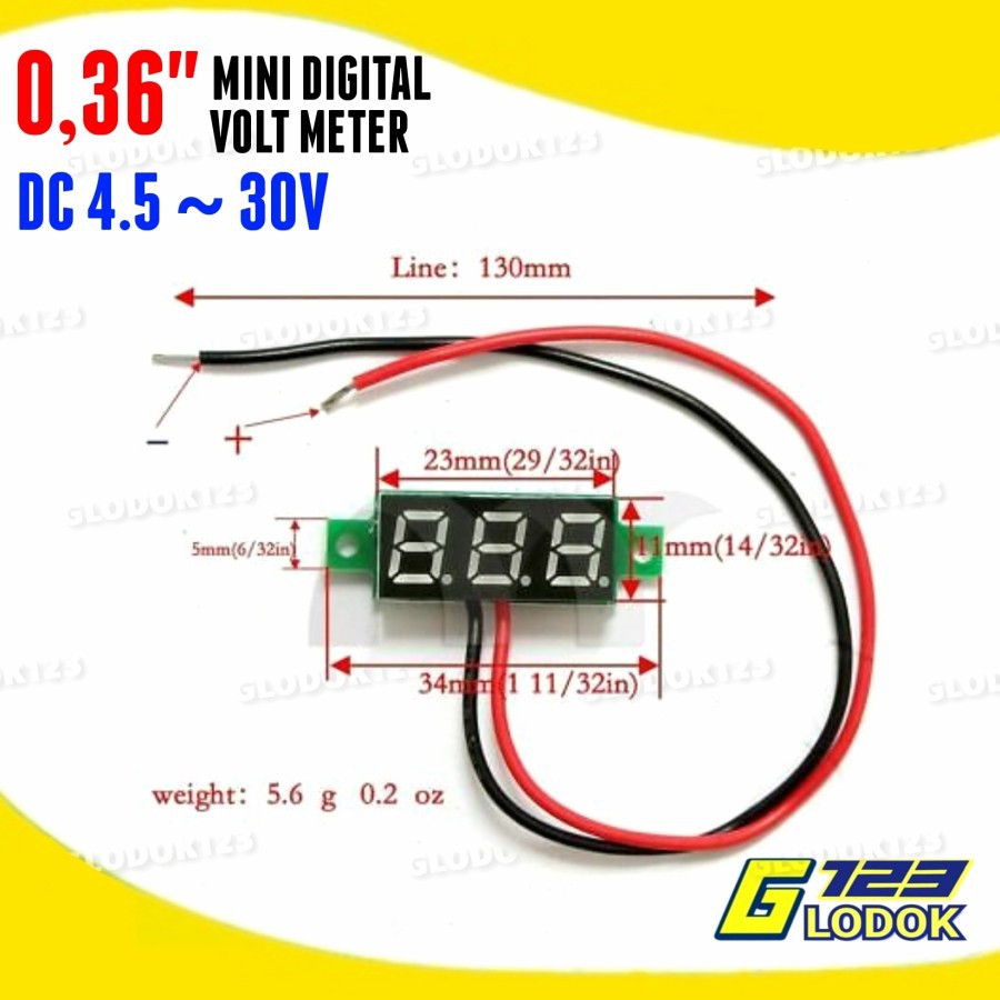 Digital Voltmeter Mini 0.36&quot; DC 4.5-30V Volt Meter 2 Kabel Tanpa Frame