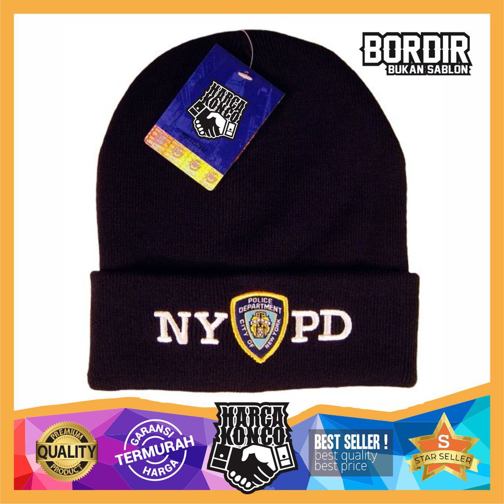 Kupluk BORDIR Rajut Tebal POLICE NYPD Beanie Hat Topi Polisi New York harga Konco Grosir Promo Disco