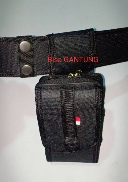 Sarung Tempat Hp Pinggang Double Slot Tempat HP Tumpuk + Dompet Hp Resliting Pria Kanvas (TH-51)