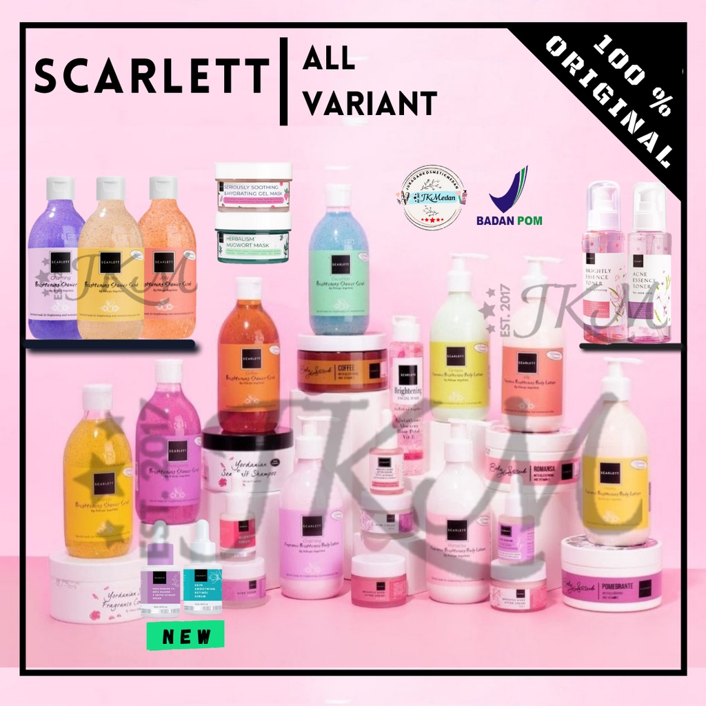 SCARLETT WHITENING ALL VARIAN ROMANSA POMEGRANATE CREAM SIANG MALAM SHOWER BODY SCRUB  COFFEE SERUM