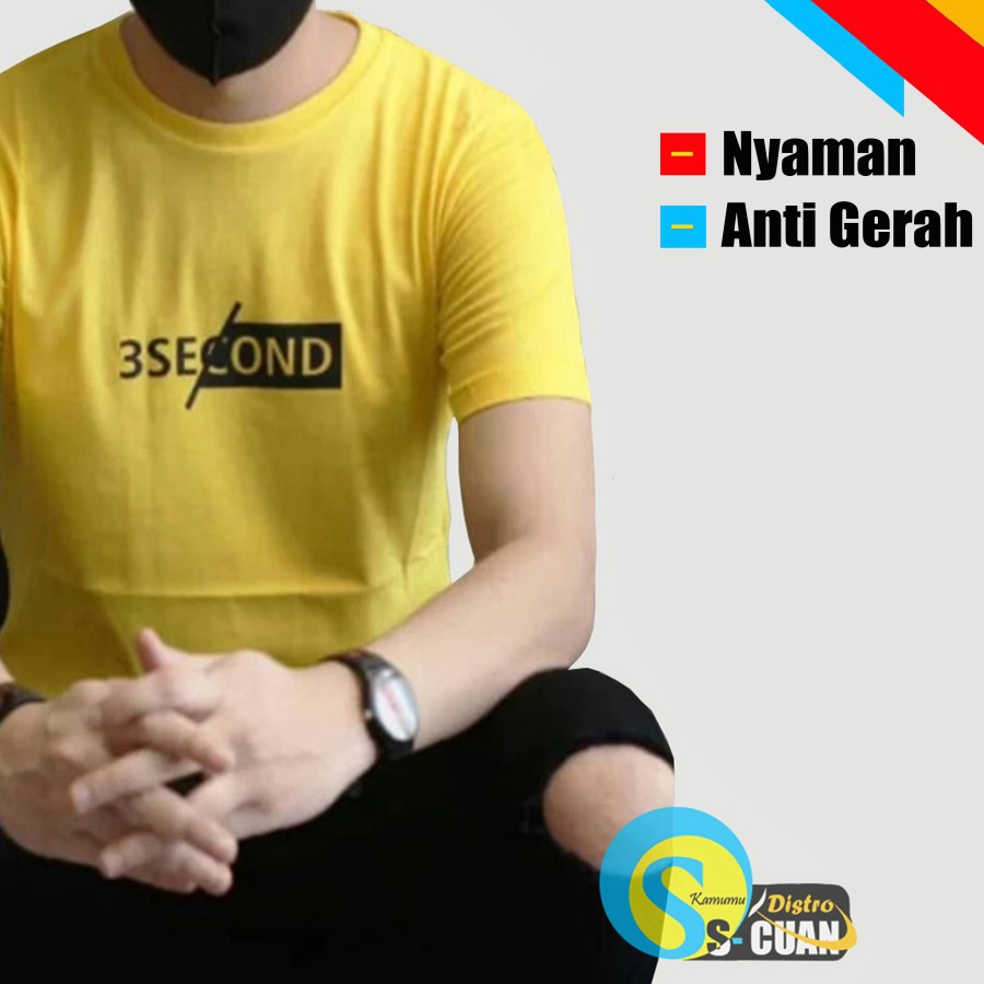Kaos 3second pria wanita distro harga murah hitam simple