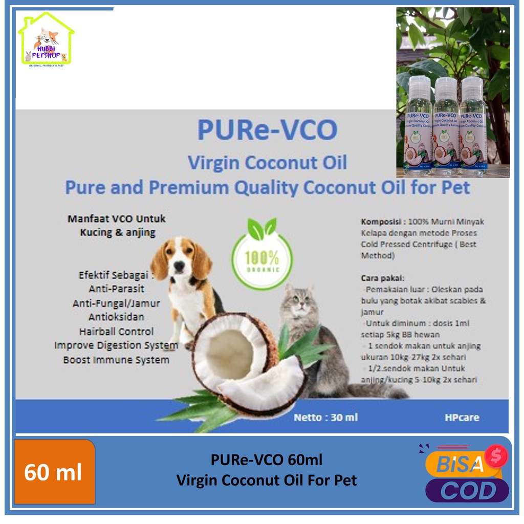 VCO KUCING ANJING BOTOL 60ml - Obat Jamur Scabies Untuk Kucing Anjing - Minyak VCO Virgin Coconut Oil - PURE VICO ALAMI MURNI