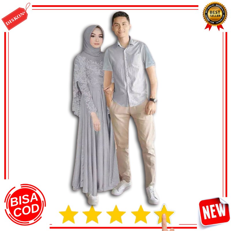 Baju Couple Set Busana Muslim Pria Dan Wanita Gamis Pasangan Murah Suami Istri Syari Kekinian Modern