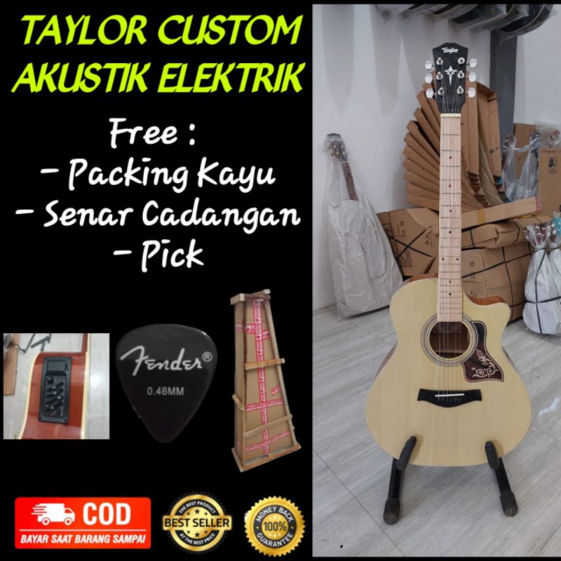 GITAR TAYLOR AKUSTIK ELEKTRIK CUSTOM FREE PACKING KAYU