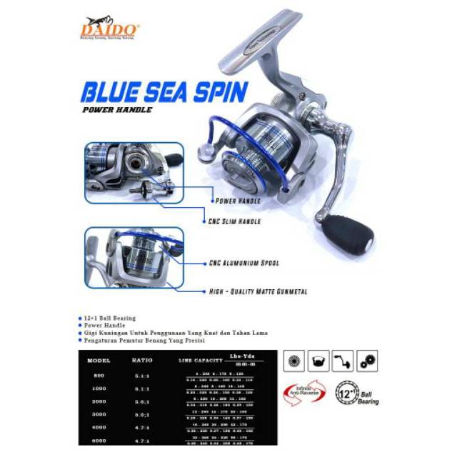 Reel pancing daido blue sea spin 4000 power handle 12+1 ball bearing