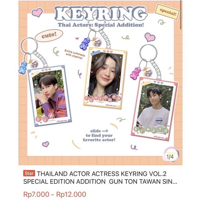 THAILAND ACTOR KEYRING VOL.2 KEYCHAIN GANTUNGAN KUNCI BRIGHT DEWJSU OHMPAWAT TAWAN NANI NANON WIN