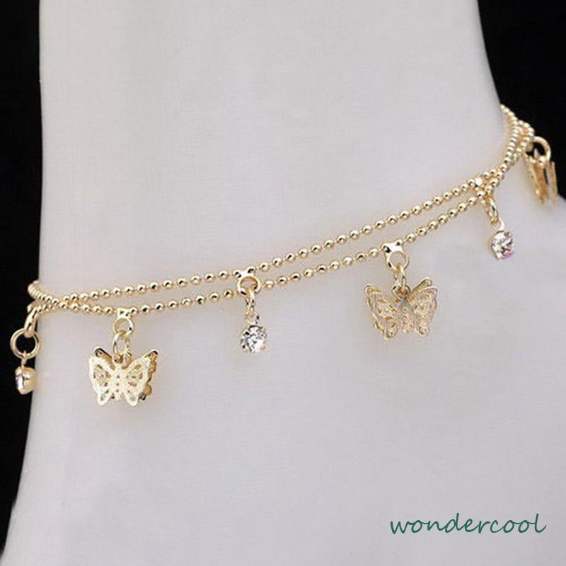 Double Layer Hollow Butterfly Liontin Gelang Kaki Paduan Fashion Sepatu Wanita Yang Indah-Won