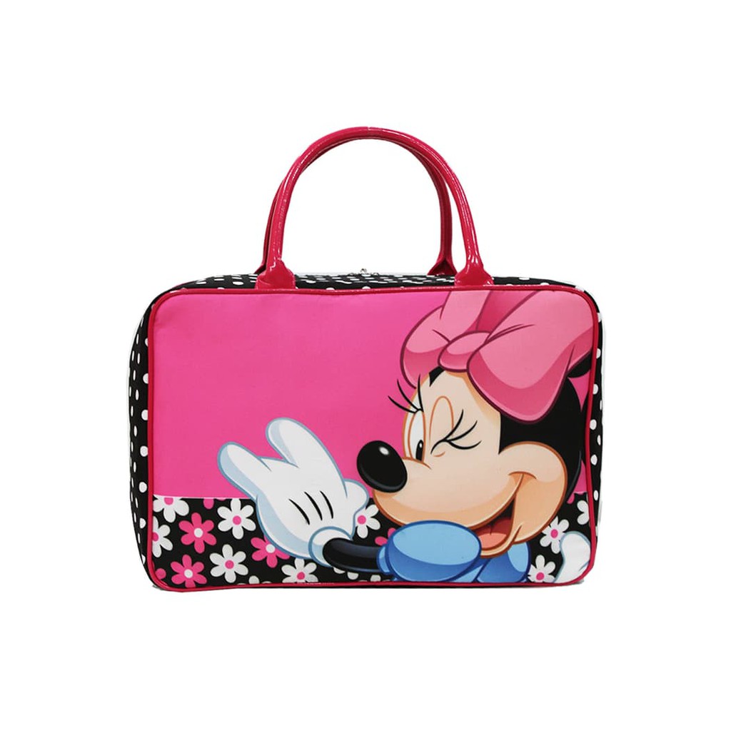Travel Bag Karakter Mickey Mouse &amp- Minnie Mouse Bahan Kanvas - Pink