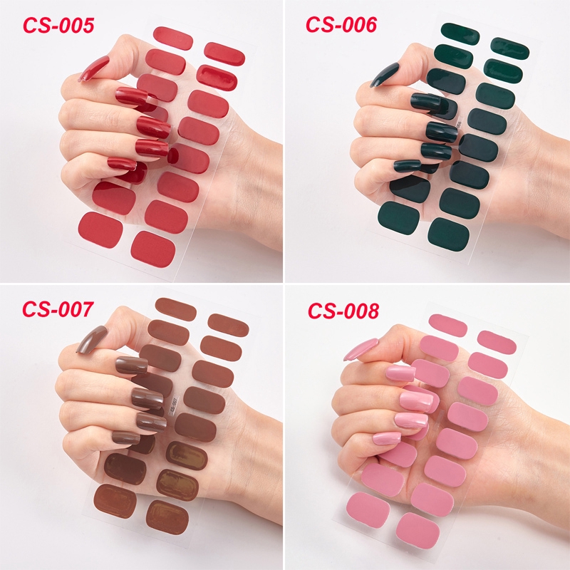 Cs001-020 16pcs/lembar Stiker Kuku Palsu Warna Polos Untuk Diy Nail Art