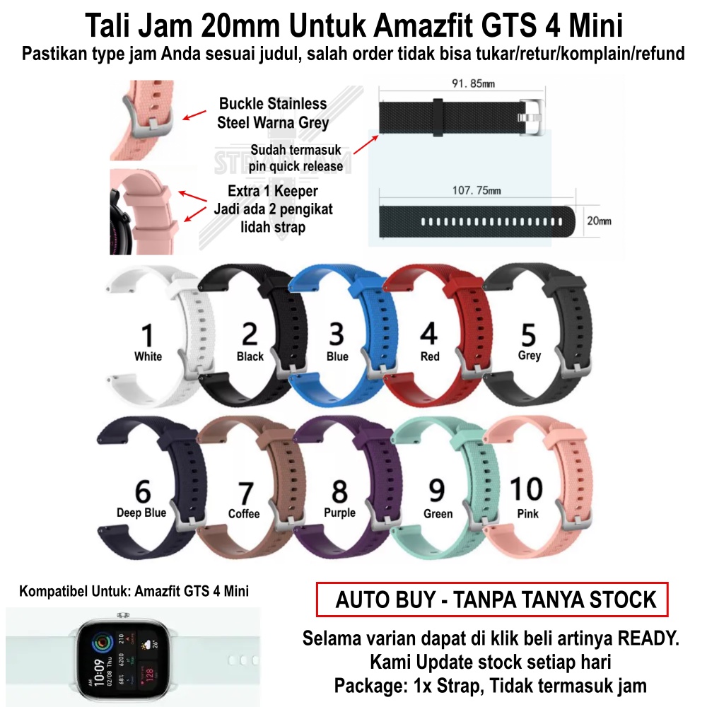 SBF Tali Jam Tangan Amazfit GTS 4 Mini - Strap 20mm Rubber Silikon Dengan Grey Buckle