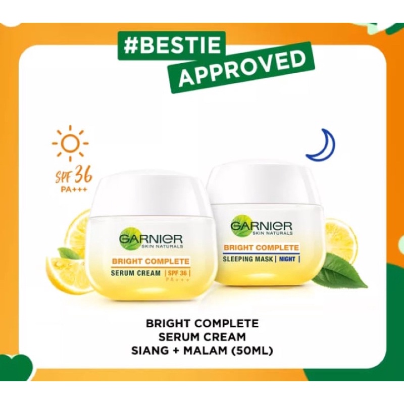 Garnier Perfect Day & Night kit Rangkaian Garnier Bright Complete Night + Day Cream untuk kulit cera