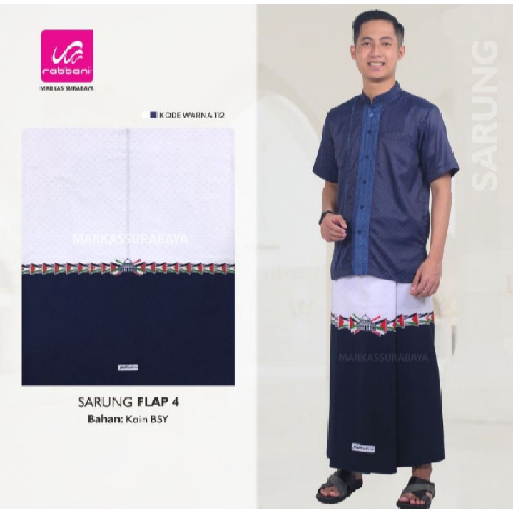 Sarung Rabbani Palestine Flap 4 Putih Navy