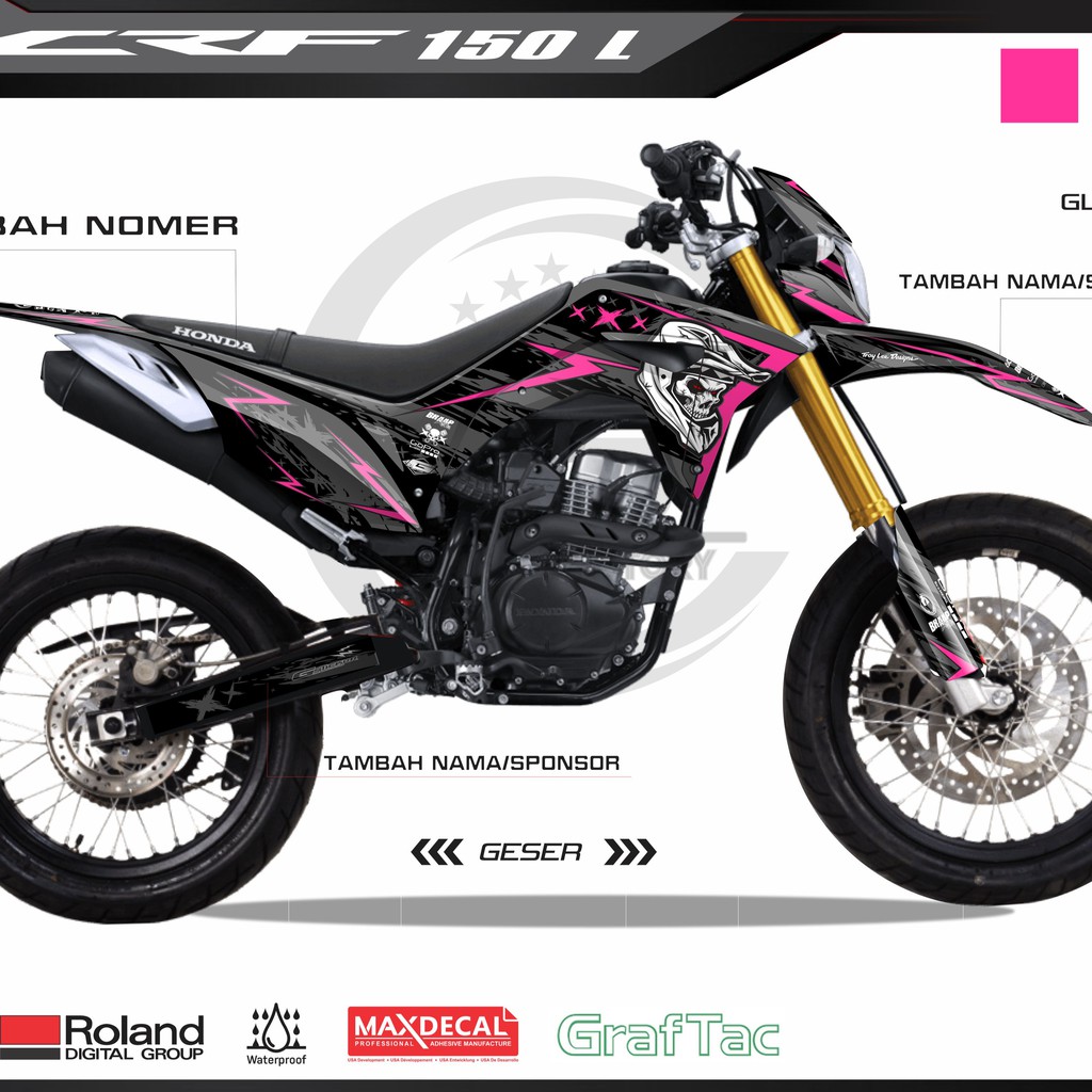 STICKER DECAL CRF 150L FULLBODY SUPERMOTO CUSTOM MILITAN PINK MERAH