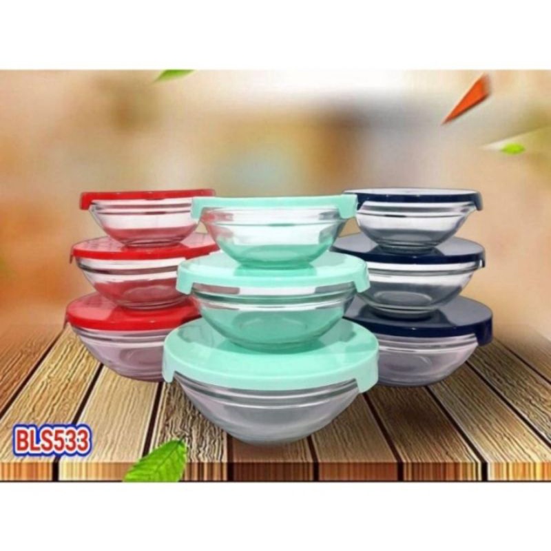 MANGKOK BOWL SET ISI 3 MANGKOK KACA 3 SUSUN PLUS TUTUP,multifungsi