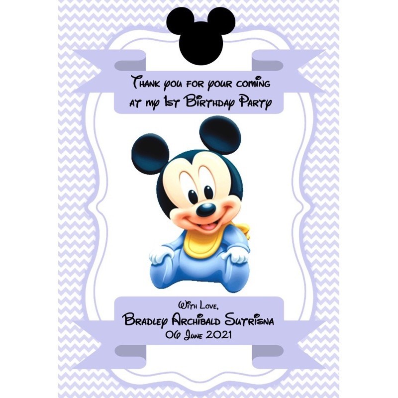 Kartu Ucapan Terima Kasih Ulang Tahun/  thanks card Tema Baby Mickey Mouse