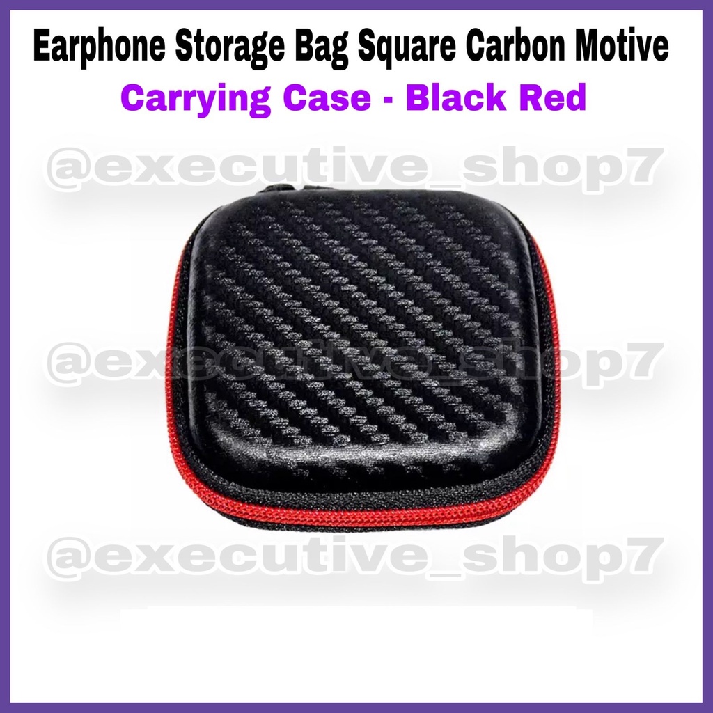 Earphone Storage Bag Square Carbon Motive - Carrying Case - Black Red