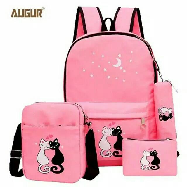 Tas polka kucing/ransel anak/tasmurah/ransel sekolah set