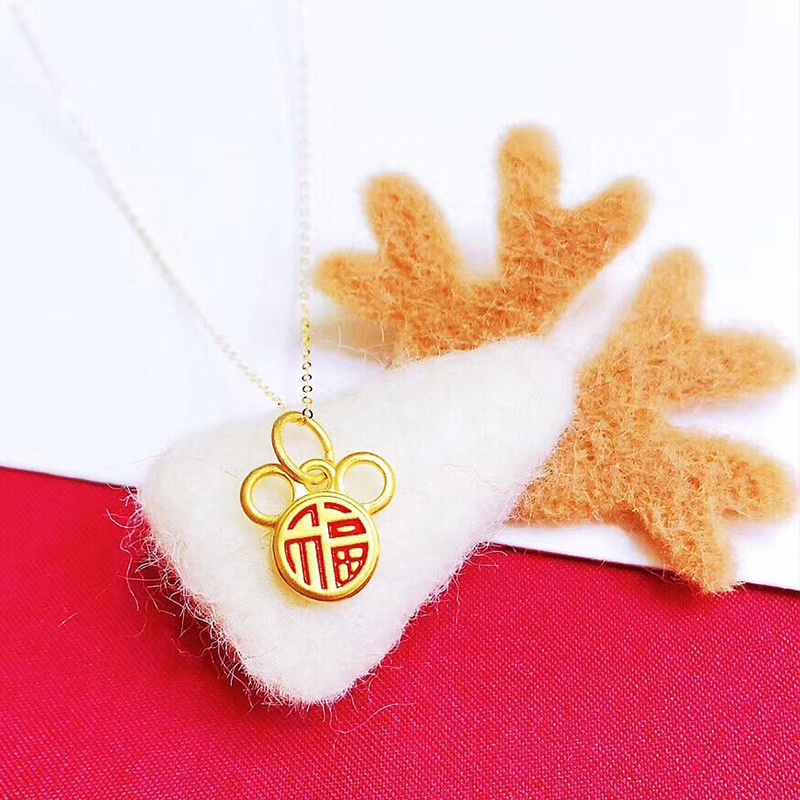 [Ready Stock]Fashion Gold-Plated Mickey Fu Character Cute Pendant Necklace