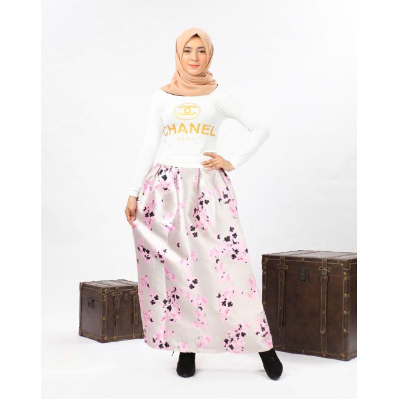 Rok Maxi Rok Panjang Bunga Bunga Silver