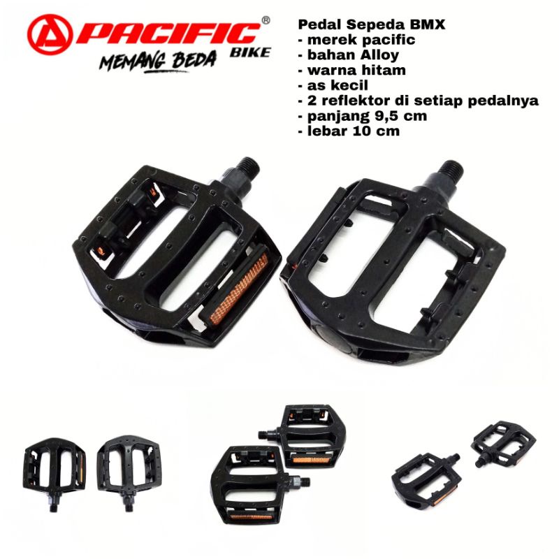 pedal sepeda anak BMX as kecil pacific aluminium alloy tapak lebar hitam untuk gir gear langsung